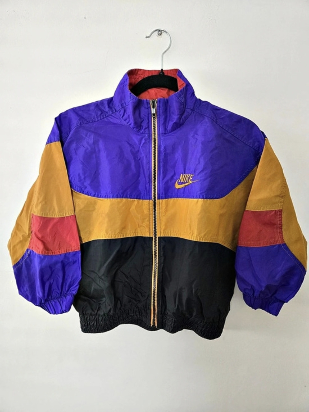 Vintage 90s Nike Windbreaker Women's S / Youth 8 Purple Gold Red Colorblock